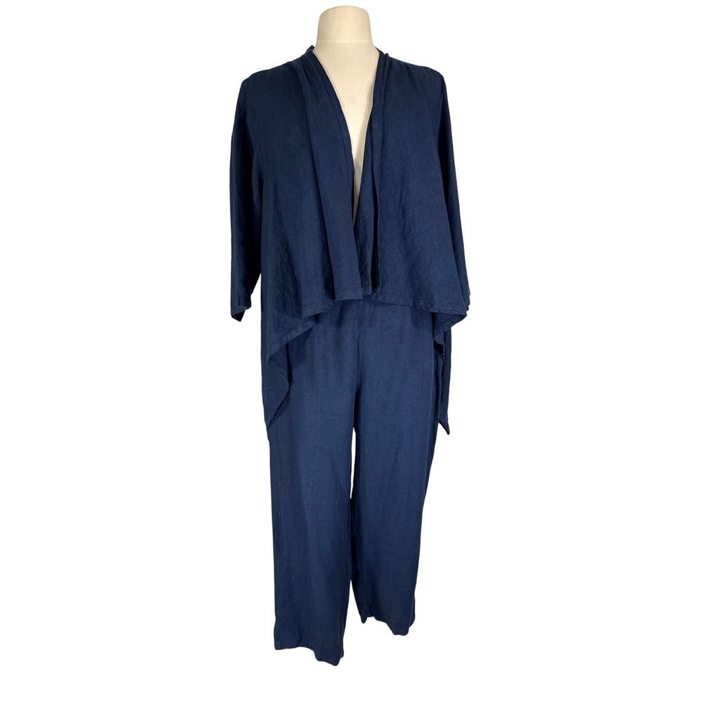 Cut Loose Blue Linen 2pc Set Cardigan Pants Large NWT Lagenlook Coastal Luxury